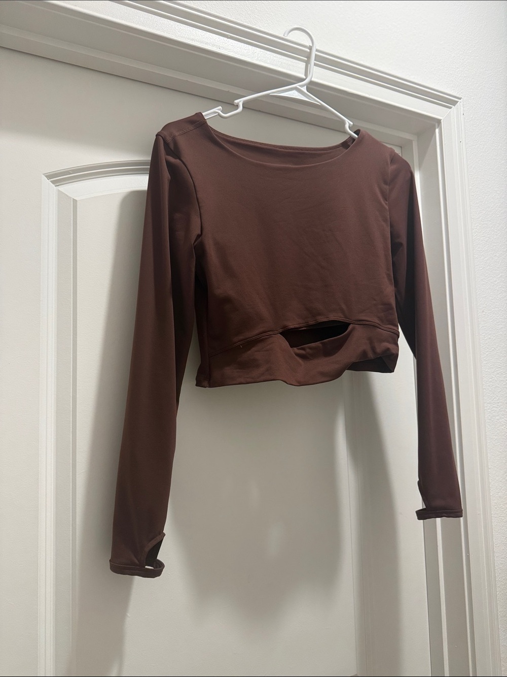 Pink Lily Brown Long Sleeve Cutout Cropped Top
